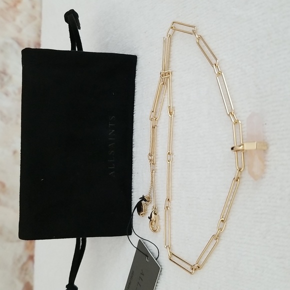New ALLSAINTS Rose Quartz Large Link Pendant Necklace - Picture 11 of 11